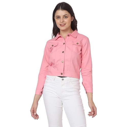 Twill Buttoned Women Regular Jacket (Size-S) (Color-PINK)