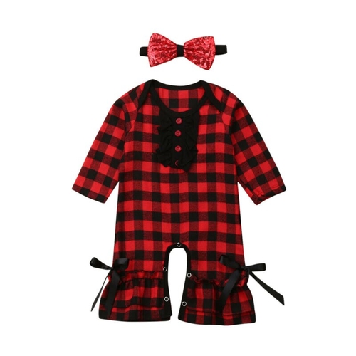 Emmababy Christmas Newborn Baby Girl Ruffle Plaids