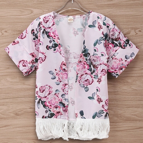 Vintage Newborn Baby Girls Flower Print Tassel
