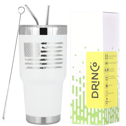 DRINCO® 30oz Insulated Tumbler Spill Proof Lid (White)-USA Flag