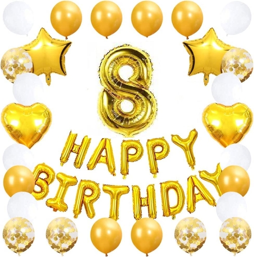 8th Birthday Party Decoration Kit with Star Heart Latex Confetti