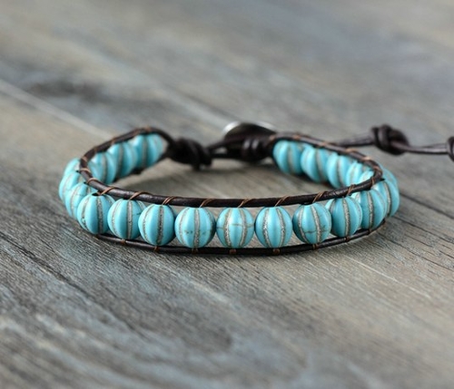 Unique Pumpkin Shape Stone Single Leather Wrap