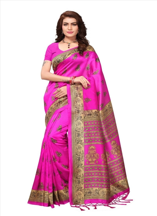 Generic Women's Art Silk Saree (Pink, 5-6 Mtrs)