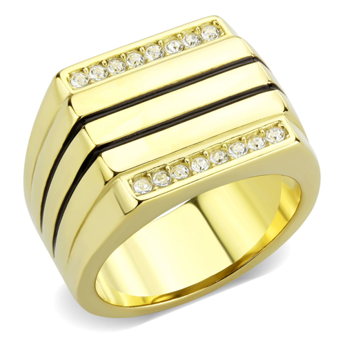 Men IP Gold Stainless Steel Ring with Top Grade Crystal in Clear - Siz