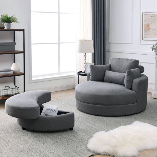 Swivel Accent Barrel Modern Dark Grey Sofa Lounge Club Big Round Chair