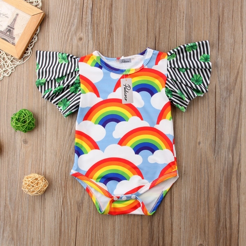 Newborn Kid Baby Girl Flying Sleeve Bodysuit