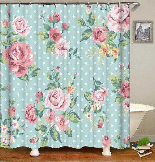 Classic Floral Over Polka Dots Shower Curtain