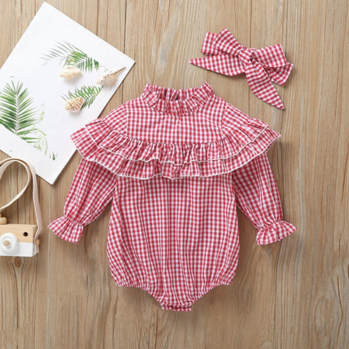 2PCS Newborn Autumn Baby Girl Long Sleeve Plaids