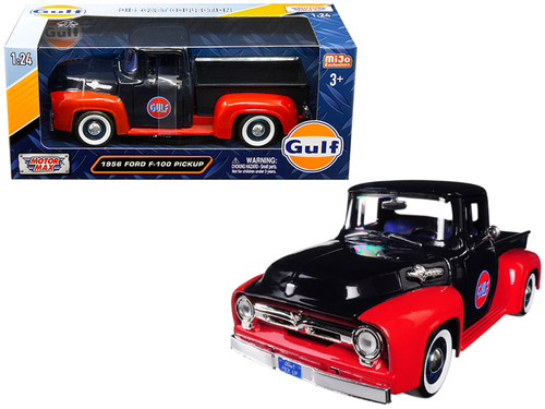 1956 Ford F-100 Pickup Truck \Gulf\" Dark Blue and Red 1/24 Diecast