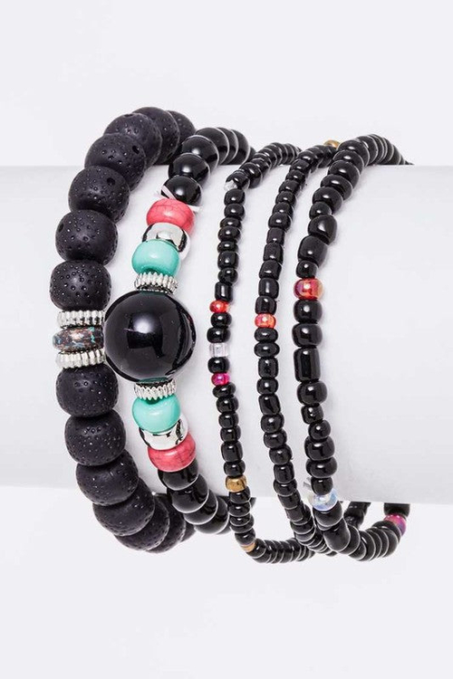 Mix Beads Layered Stretch Bracelet Set