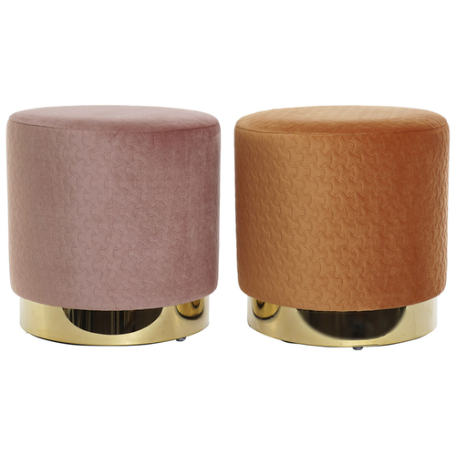 Footrest DKD Home Decor Orange Pink Golden Wood Metal Velvet 35 x 35 x