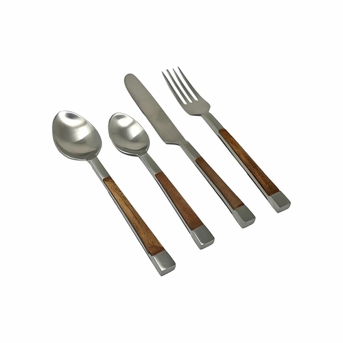 Cutlery DKD Home Decor Natural Silver Stainless steel Acacia (4,5 x 2