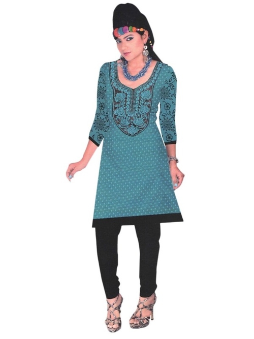 Blue Designer Round Embroidered Neck Women’s 