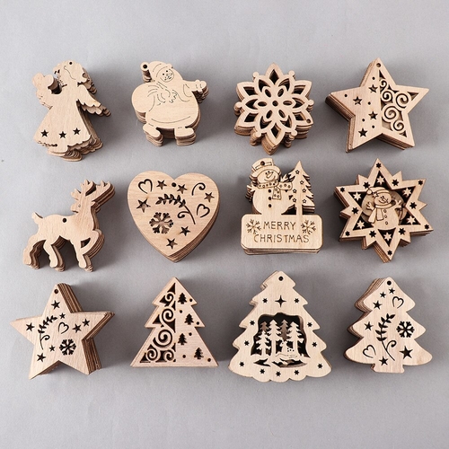 3/10pcs Creative Natural Wooden Christmas Pendants