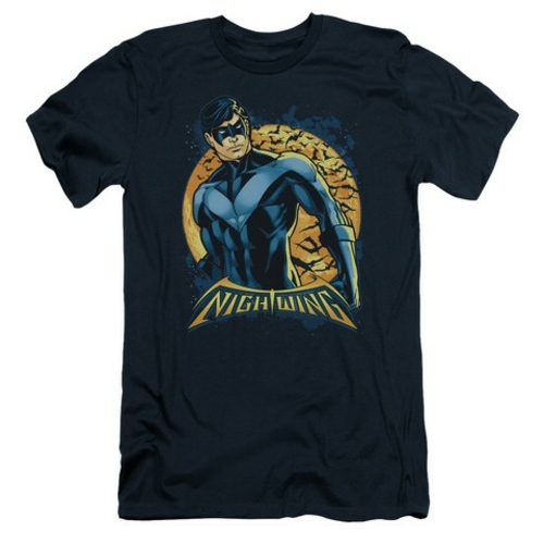 Trevco Batman-Nightwing Moon - Short Sleeve Adult 30-1 Tee - Navy- Med