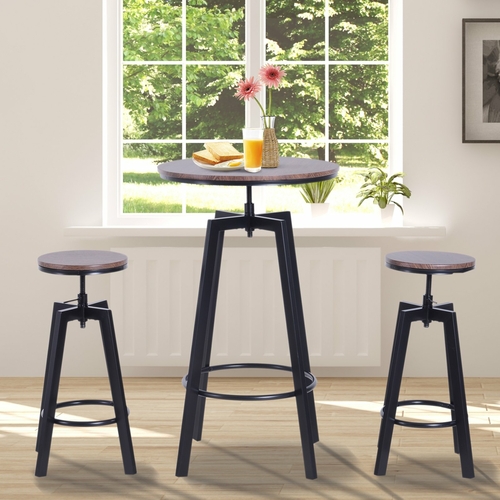 HOMCOM 3pcs Bar Table Set Round Dining Table 2 Steel Pub Chair Height