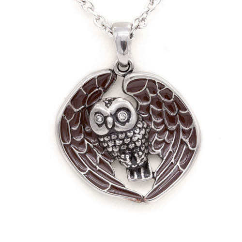 Owl Necklace "Starry Eyed Owl", Bird Pendant Adorned with Swarovski