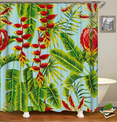 Red And Green Tropical Shower Curtain