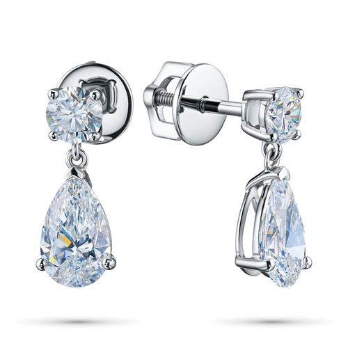 14K White Gold Earring Studs with 4 Round-Cut Lab-Created Diamonds