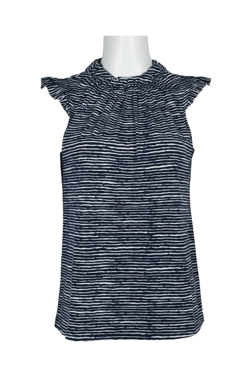 Adrianna Papell Crew Neck Ruffled Cap Sleeve Keyhole Back Stretch Knit