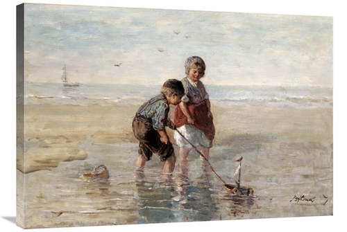 Global Gallery GCS-266620-36-142 36 in. Children Playing by the Seasid