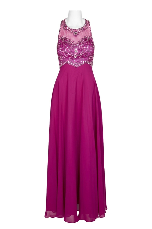 Decode Halter Halter Neck Illusion Embellished Bodice Zipper Back Mesh