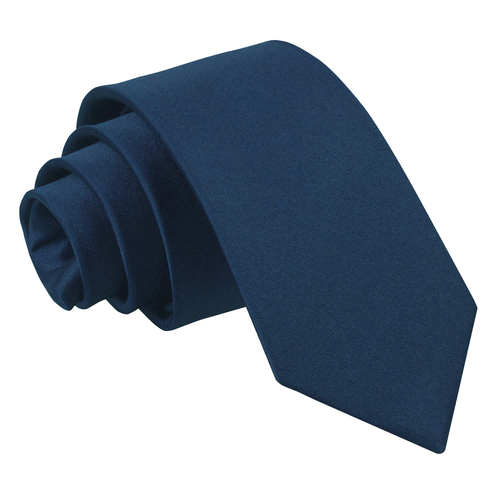 Plain Satin Slim Tie - Navy Blue