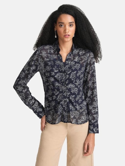 Foil Printed Shirt with Ruching (Size-L) (Color-BLUE)