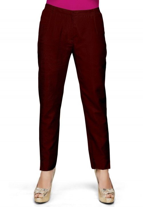 Art Silk Straight Pant in Maroon (Size-32) (Color-MAROON)