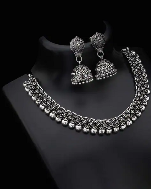 Silver-Plated Necklace & Earrings Set