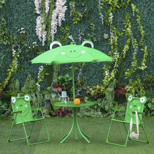 Outsunny Kids Folding Picnic Table and Chair Set Frog Pattern Outdoor