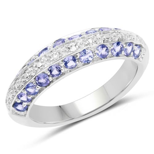 0.79 Carat Genuine Tanzanite and White Topaz .925 Sterling Silver Ring
