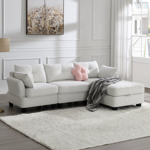 92*63"Modern Teddy Velvet Sectional Sofa,Charging Ports on Each