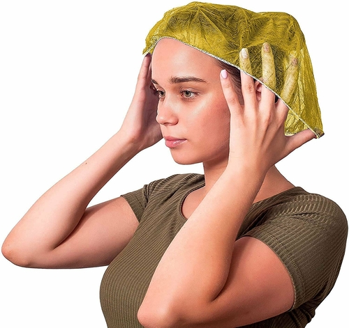 Disposable Hair Caps 21". Pack of 100 Yellow Bouffant Caps.