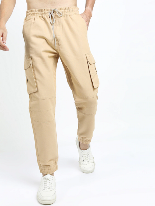 Men Mid Rise Solid Cargos(size38)(ColorBeige)