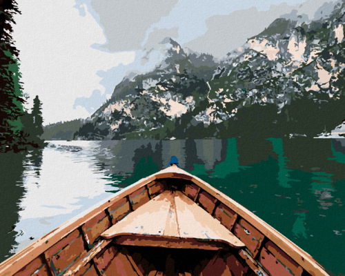 Paint by Numbers - BOAT ON THE LAKE AND MOUNTAINS IN THE FOG