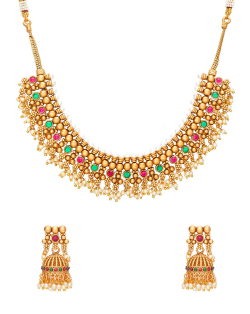 Artificial Brass Pearl Gold Plated Premium Jewellery Set With Matching