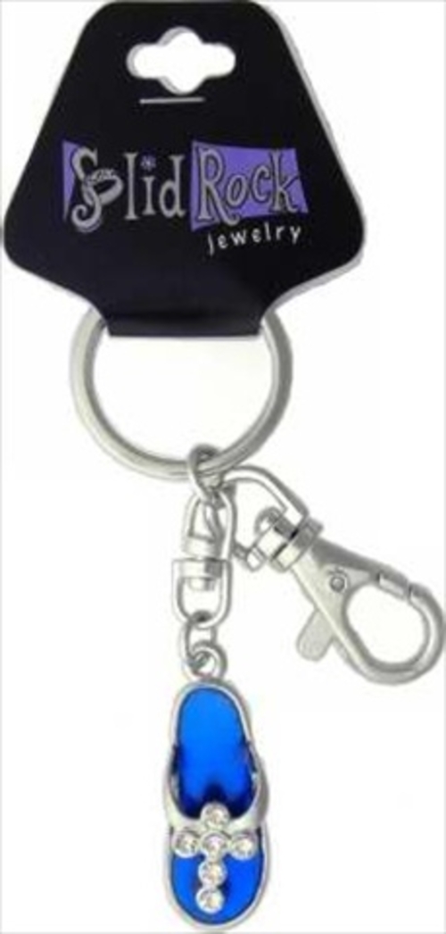 Solid Rock Jewelry 760787 Key Chain Bag Charm Blue Sandal Cross With C