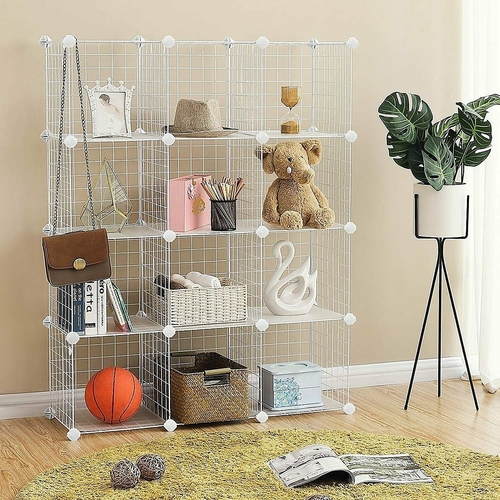 12 Cube Wire Grid Organiser Bookcase Storage Cabinet Wardrobe Closet