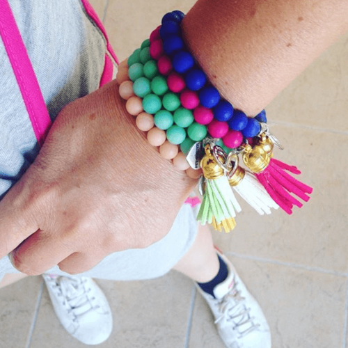 Colorful beaded bracelet with suede tassel. 5 Colors Available.