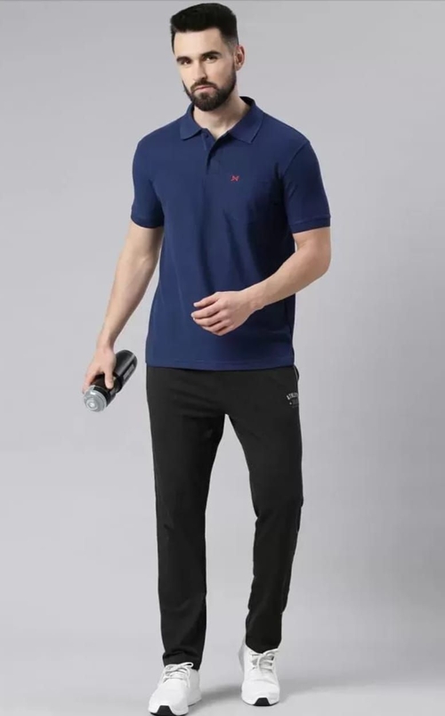 Navy Blue Cotton Polo Tshirt With Pocket