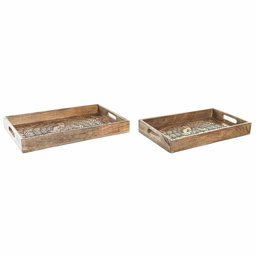 Set of trays DKD Home Decor 2 Units Brown Dark brown Mango wood (2