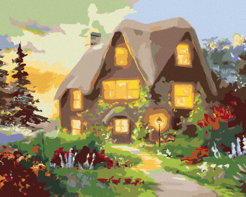 Zuty - Paint by Numbers - A HOUSE AND A ROAD LINED WITH FLOWERS (D.
