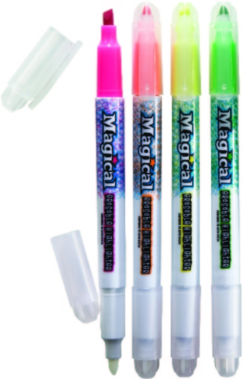 Magical Highlighters - 4 Count, Erasable, Assorted Colors, Chisel Tip