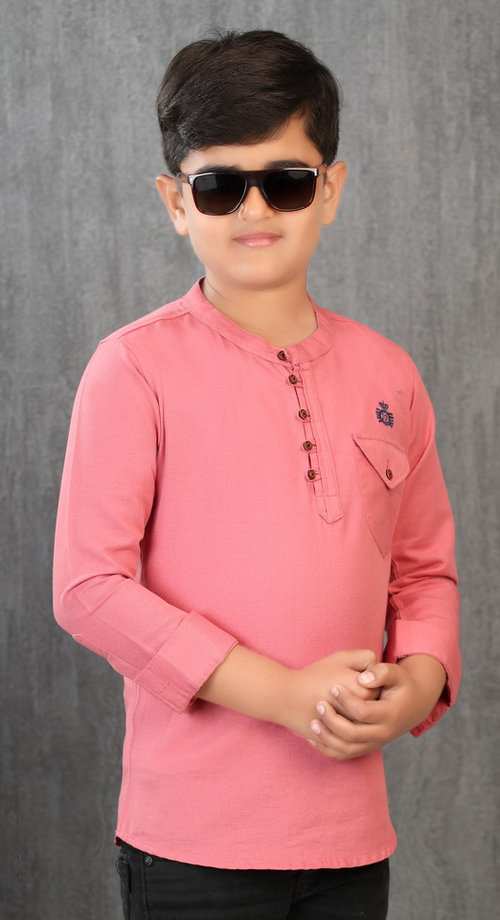 Boys Solid Cotton Casual Kurta (Color Peach) (Size 4 - 5 Years)