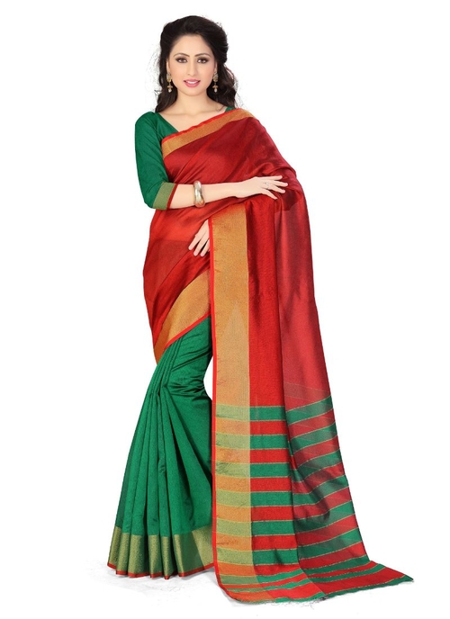 Generic Women's Art Silk Saree (Red And Green,