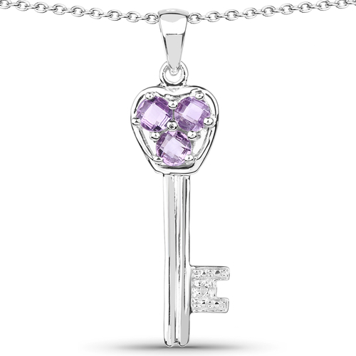 1.00 Carat Genuine Amethyst and White Diamond .925 Sterling Silver