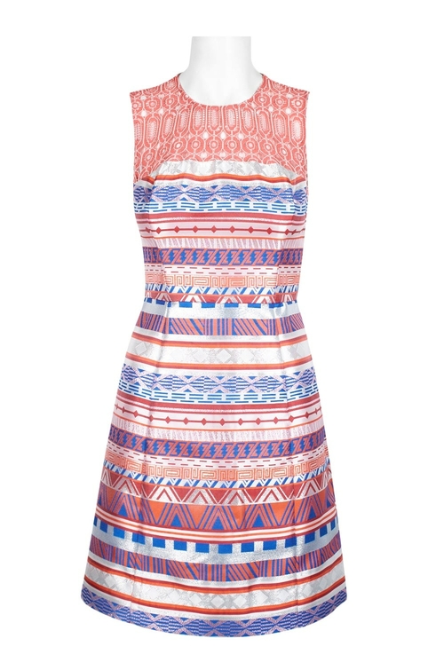 Laundry Crew Neck Sleeveless A-Line Keyhole Back Multi Print Jacquard