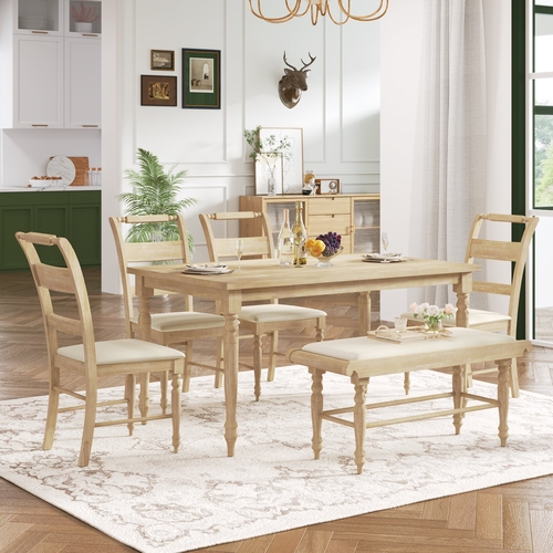 6-peice Dining Set with Turned Legs, Kitchen Table Set with