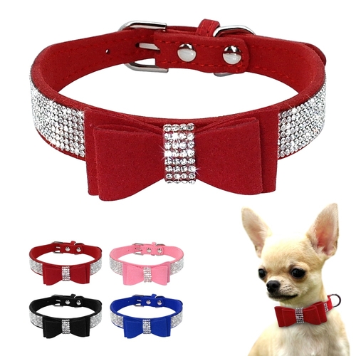 Soft Seude Leather Puppy Dog Collar Bling